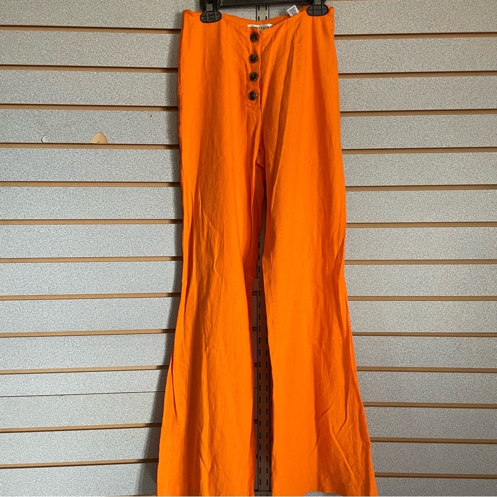 Versona Wide Leg Pants Women  0 Orange Linen Rayon Blend Beach Lagenlook Vacatio
